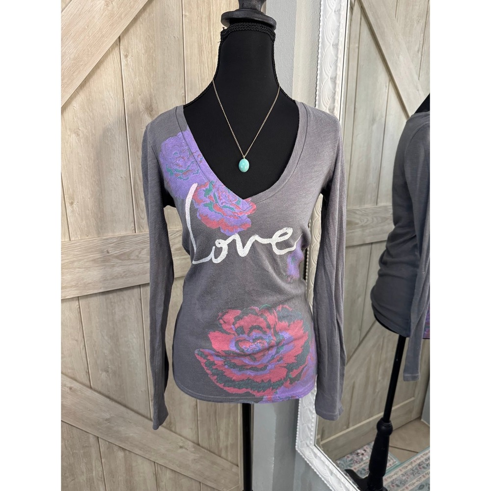 Cyber Y2K Fairy Grunge Gray Long Sleeve Graphic Tee Shirt